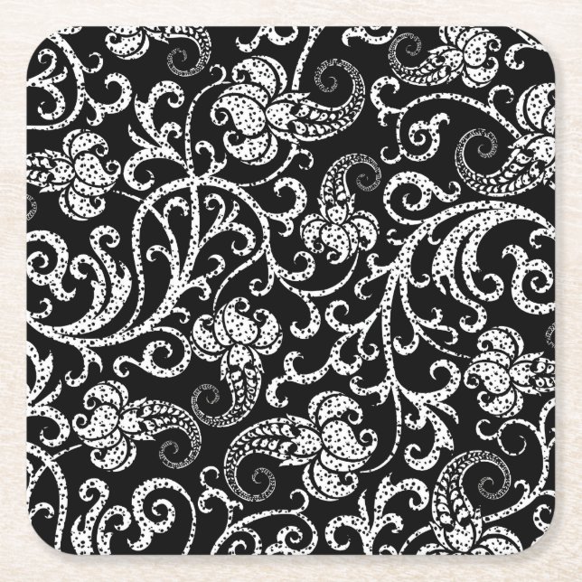 Cute black dalmatian flowers background design square paper coaster (Front)