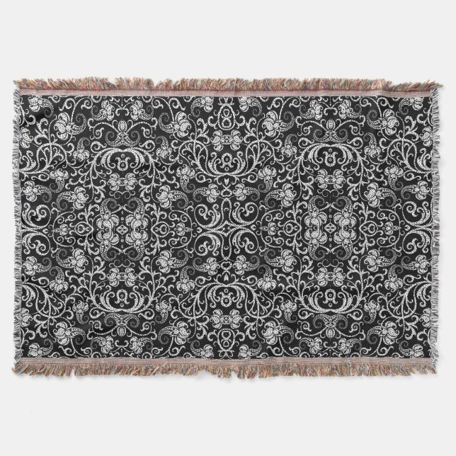 Cute black dalmatian flowers background design throw blanket (Front)