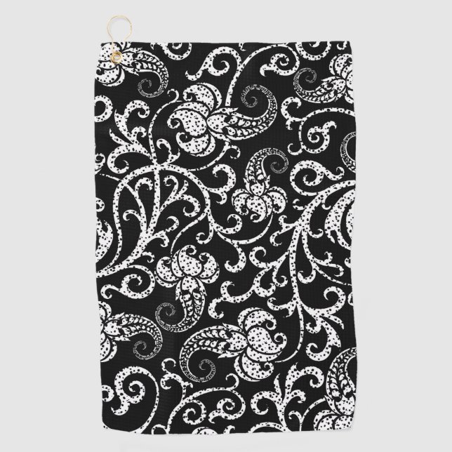 Cute black dalmatian flowers design golf towel (Front)