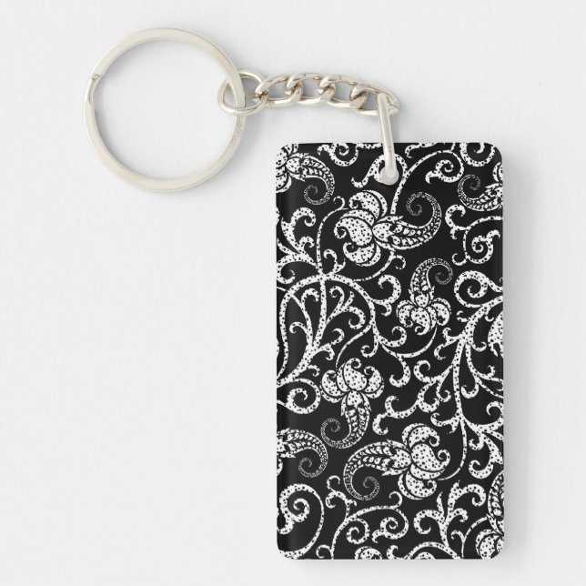 Cute black dalmatian flowers design key ring (Front)