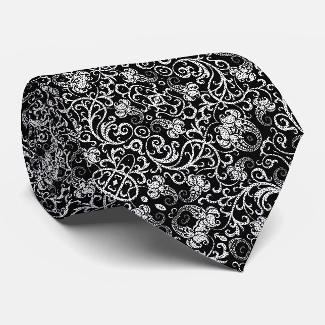 Cute black dalmatian flowers design tie (Rolled)