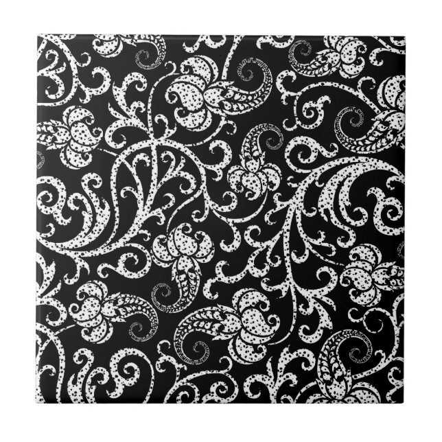 Cute black dalmatian flowers design tile (Front)