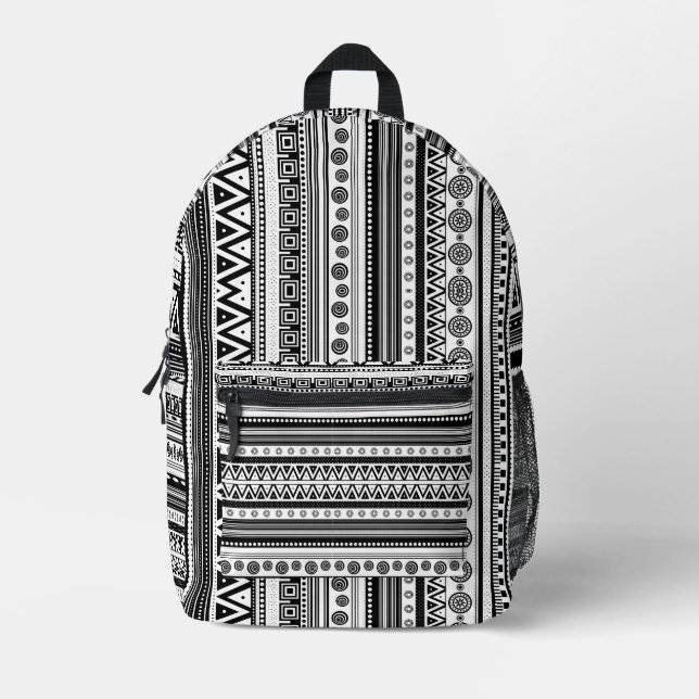 Cute black decorative aztec texture printed backpack (Front)