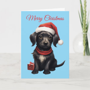 Cute Black Dog at Christmas Holiday Card