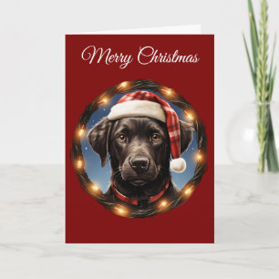 Cute Black Dog at Christmas Holiday Card
