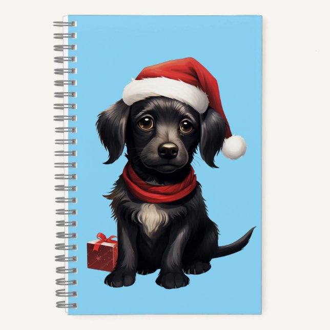 Cute Black Dog at Christmas Notebook (Front)