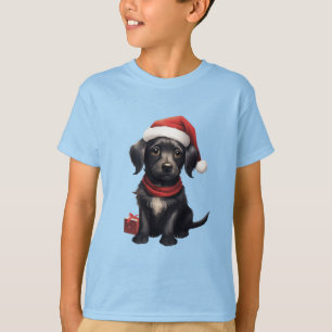 Cute Black Dog at Christmas T-Shirt