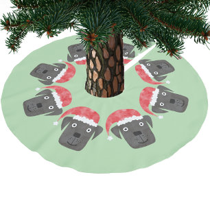 Cute Black Dog in Santa Hat Brushed Polyester Tree Skirt