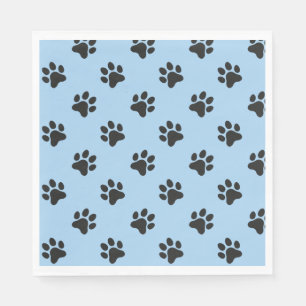 Cute black dog paw print blue  napkin