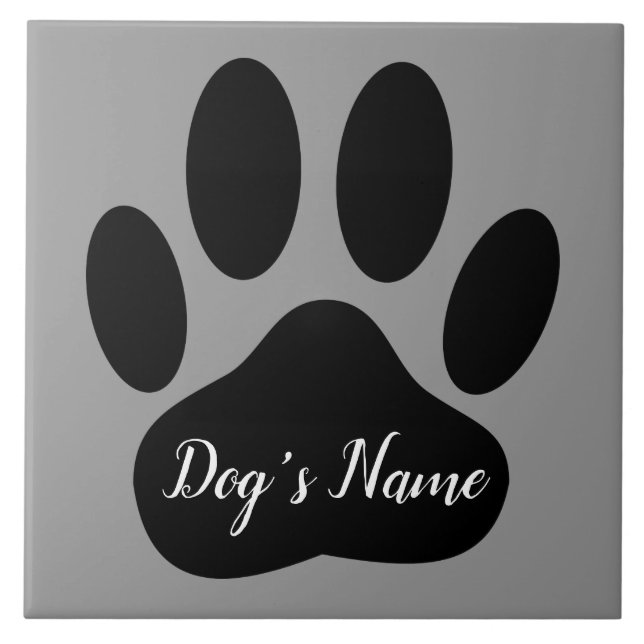 Cute Black Dog Paw Print With Custom Name Tile (Front)