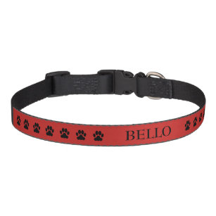 Cute black dog paws feet red monogram name pet collar