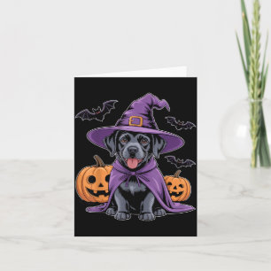 Cute Black Dog Witch Halloween Pumpkins And Bats Card