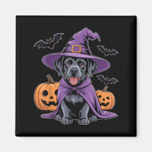 Cute Black Dog Witch Halloween Pumpkins And Bats Magnet