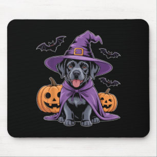 Cute Black Dog Witch Halloween Pumpkins And Bats Mouse Pad