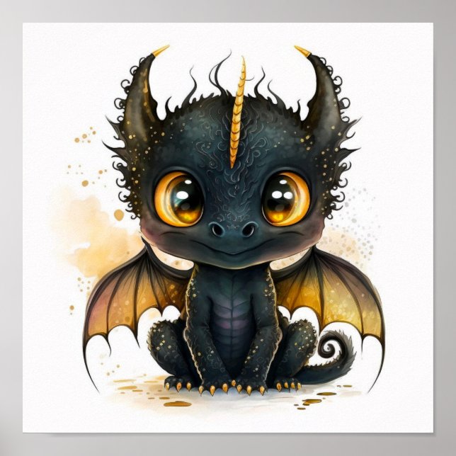 Cute Black Dragon Wall Art poster (Front)