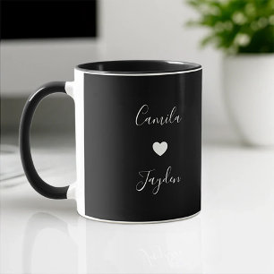 Cute Black Elegant Modern Heart Couple Romantic Mug