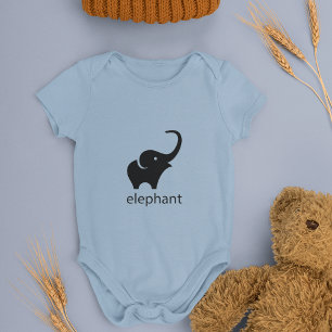 Cute Black Elephant Draw Baby Bodysuit