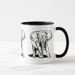 Cute Black Elephant Line Drawing Mug