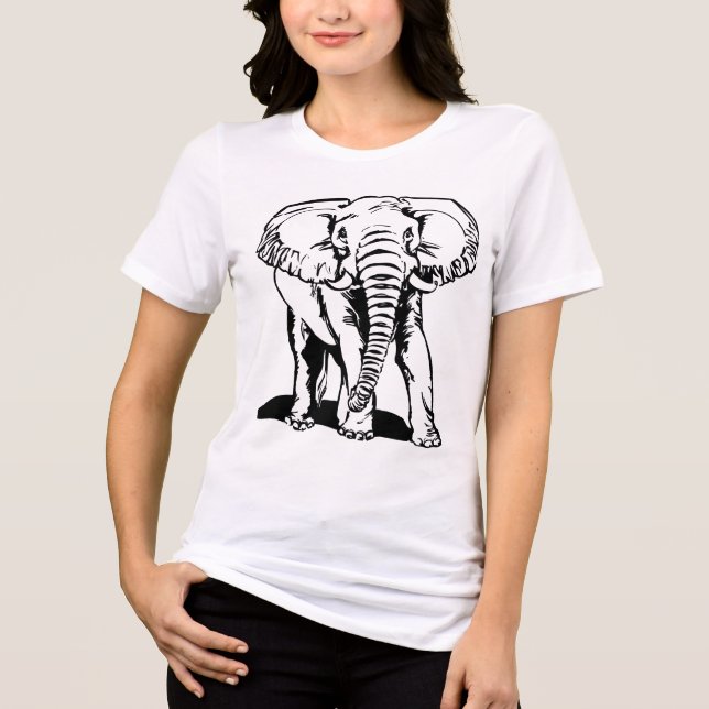 Cute Black Elephant Line Drawing Tri-Blend Shirt (Front)