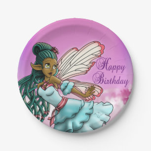Cute Black Fairy Birthday Paper Plate