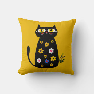 Cute Black Floral Cat  Cushion