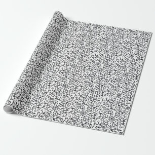 Cute Black Floral Pattern on White Background Wall Wrapping Paper