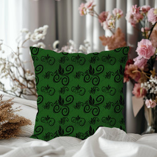 Cute Black Floral Vintage Pattern Dark Green Cushion