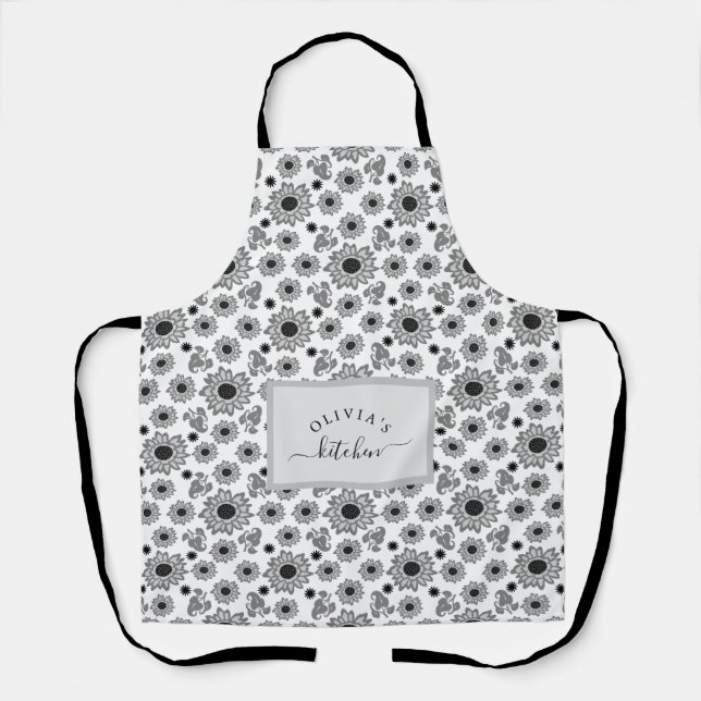 cute black flowers and leaves pattern apron (Front)