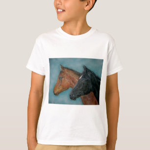 cute black foal chestnut foal colt horses portrait T-Shirt