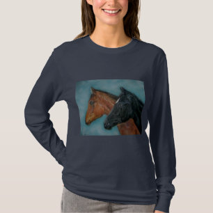 cute black foal chestnut foal colt horses portrait T-Shirt