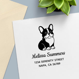Cute Black French Bulldog Custom Address Self-inking Stamp