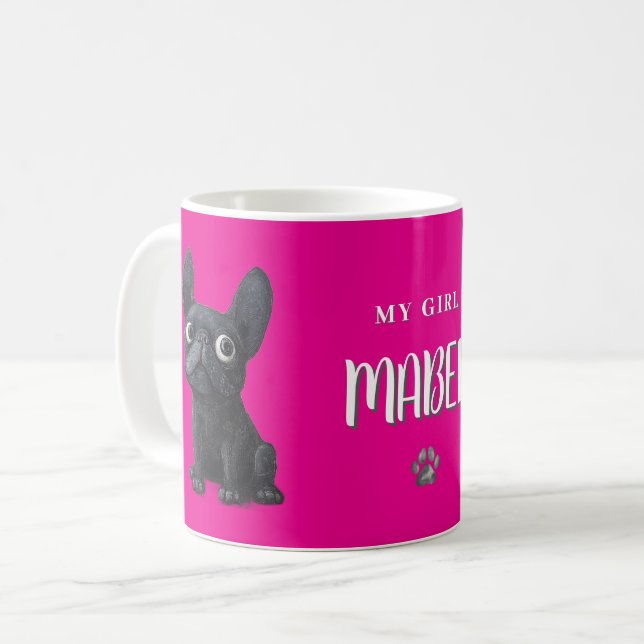 Cute Black French Bulldog Pink Pet Name Mug (Front Left)
