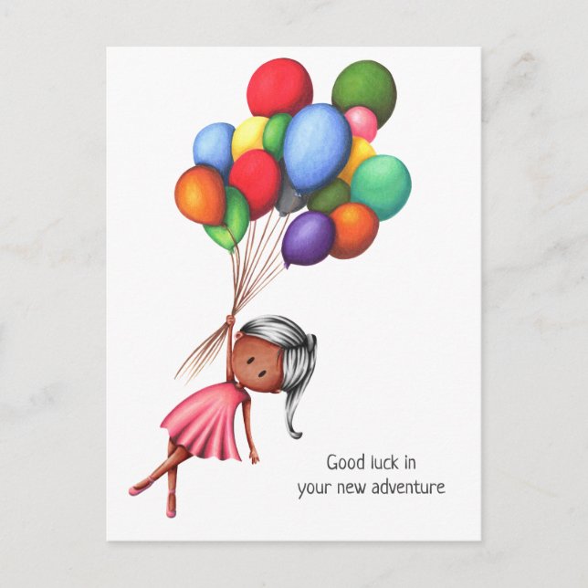 Cute Black Girl Balloons Personalised Farewell Postcard (Front)
