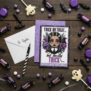 Cute Black Girl Gothic Halloween Classroom  Place Card