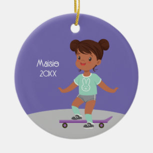 Cute Black Girl Skateboard Ceramic Tree Decoration