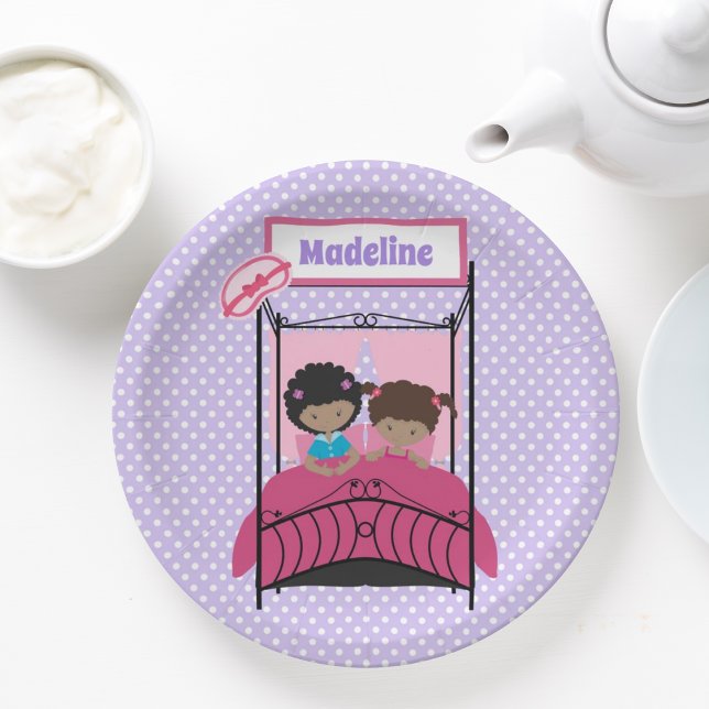 Cute Black Girl Slumber Party Purple Birthday Paper Plate (Creator Uploaded)