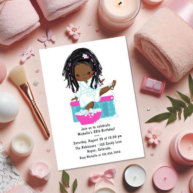 Cute Black Girl Spa Sleepover Birthday Party Photo Invitation (Cute Black Girl Spa Sleepover Birthday Party Photo Invitation)