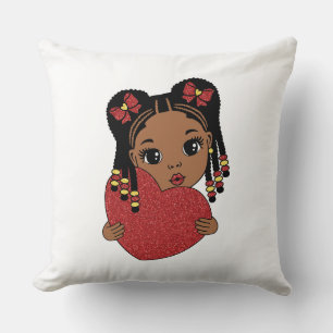Cute Black Girl with Heart Cushion
