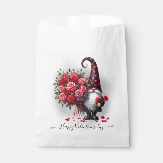 Cute Black Gnome With Red Roses Valentines day Favour Bags (Front)