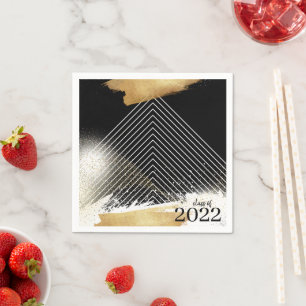 Cute Black & Gold Framed Graduation Party Napkins