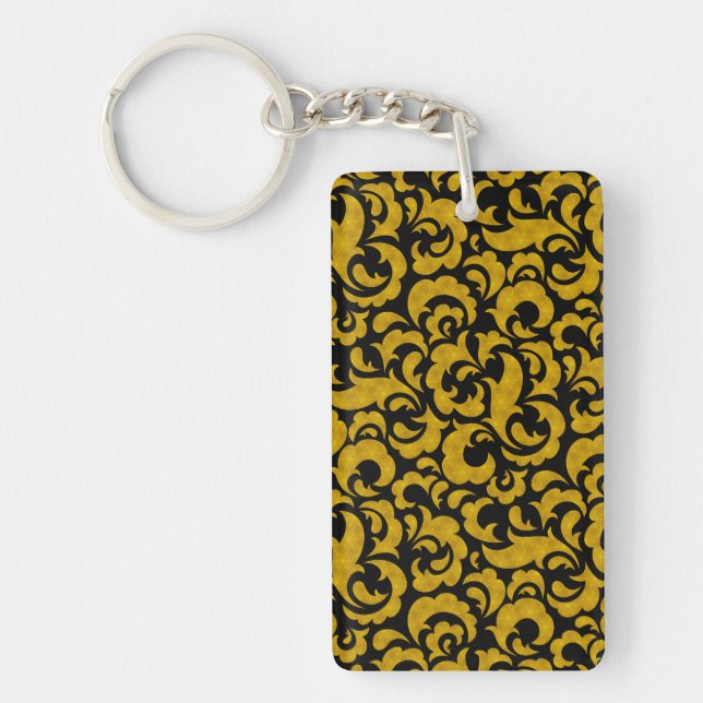 Cute black golden seamless floral patterns Case-Ma Key Ring (Front)