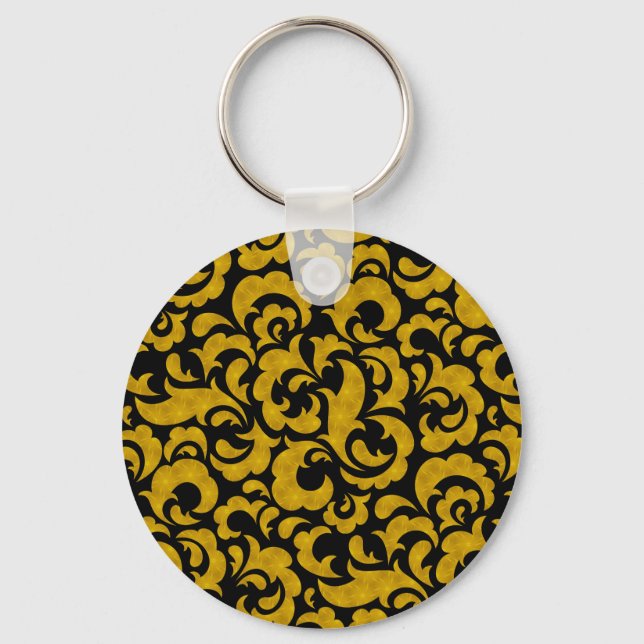 Cute black golden seamless floral patterns Case-Ma Key Ring (Front)