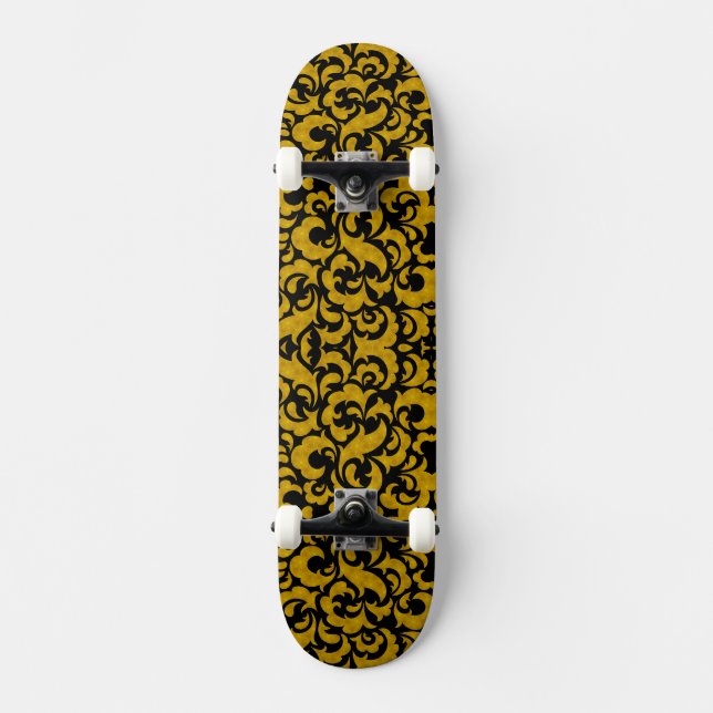 Cute black golden seamless floral patterns Case-Ma Skateboard (Front)
