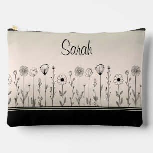Cute Black/Green Ombre Flower Doodles Bridesmaid Accessory Pouch