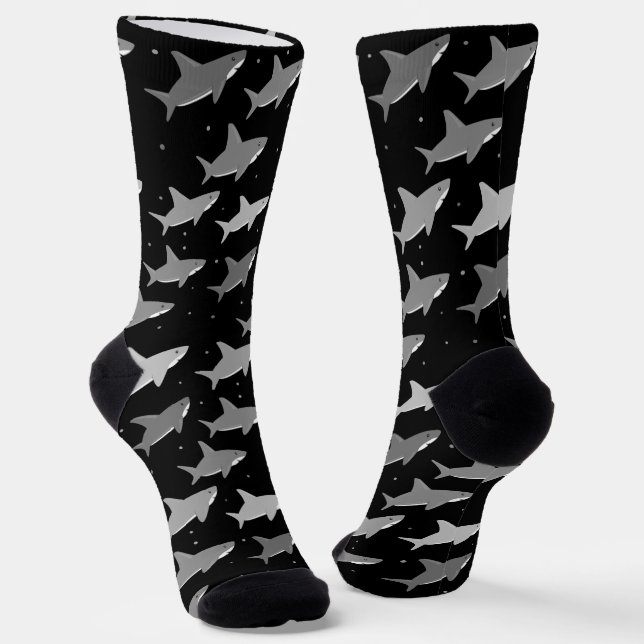 Cute Black Grey Shark Pattern Socks (Angled)