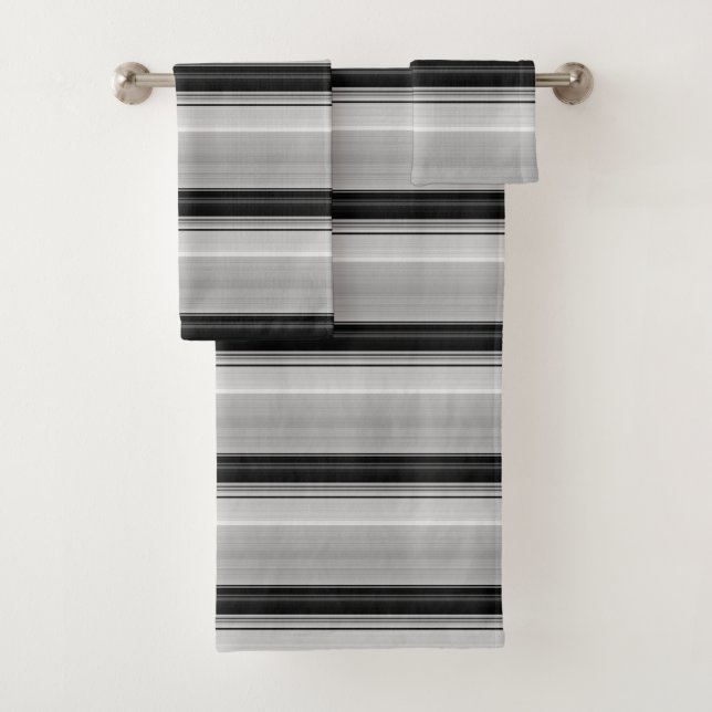 Cute black grey stripes bath towel set (Insitu)