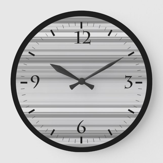 Cute black grey stripes large clock (Front)