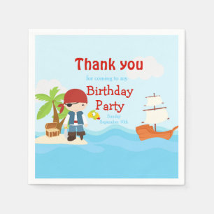 Cute Black Hair Pirate Boy in Red Birthday Napkin