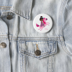 Cute Black Haired Girl Riding on a Unicorn 6 Cm Round Badge
