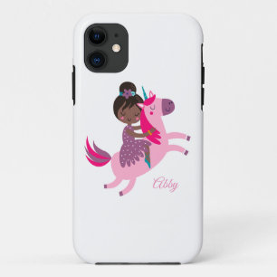 Cute Black Haired Girl Riding on a Unicorn Case-Mate iPhone Case